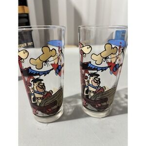 VINTAGE HANNA BARBERA THE FLINTSTONES 1977 PEPSI COLLECTORS Glasses (2)